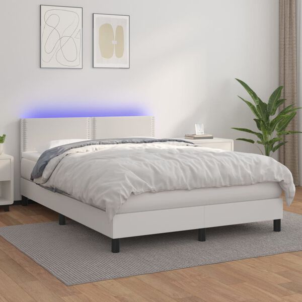 vidaXL &Kappa;&rho;&epsilon;&beta;ά&tau;&iota; Boxspring &mu;&epsilon; &Sigma;&tau;&rho;ώ&mu;&alpha; & LED &Lambda;&epsilon;&upsilon;&kappa;ό 140x190 &epsilon;&kappa;. &Sigma;&upsilon;&nu;&theta;. &Delta;έ&rho;&mu;&alpha;