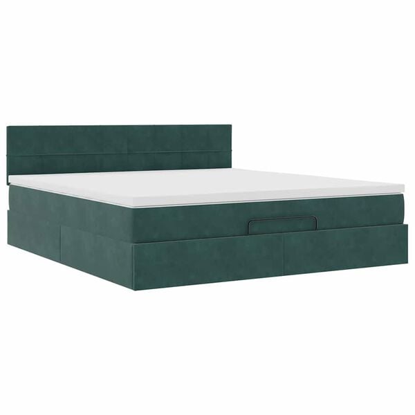 vidaXL Οθωμανικό κρεβάτι με στρώμα & LEDs Dark Green 160x200cm Velvet