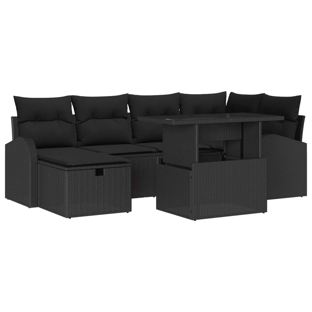 vidaXL Σετ Καναπέ Κήπου με μαξιλάρι 7 pcs Μαύρο Πολυ ράταν