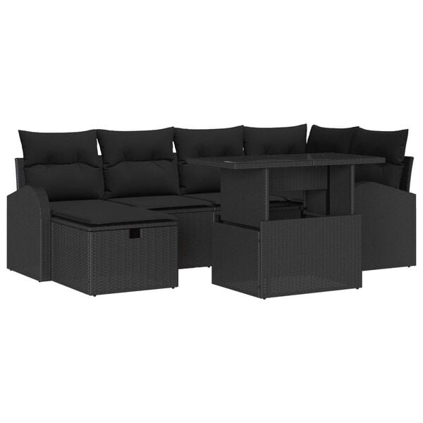 vidaXL Σετ Καναπέ Κήπου με μαξιλάρι 7 pcs Μαύρο Πολυ ράταν