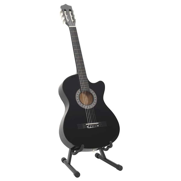 vidaXL Κιθάρα Western Classical Cutaway Σετ 12 Τεμ. 6 Χορδές Μαύρη 38"