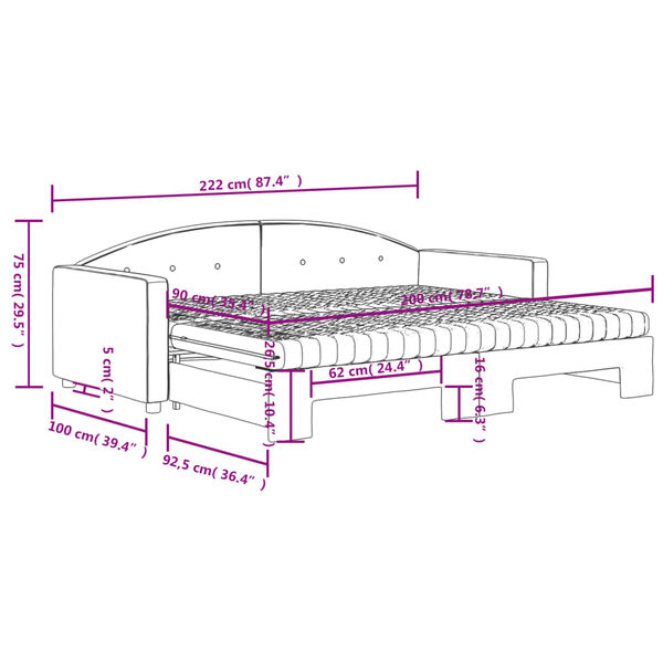 vidaXL Καναπές Κρεβάτι Συρόμενος Ροζ 90x200 εκ. Βελούδινος Στρώματα