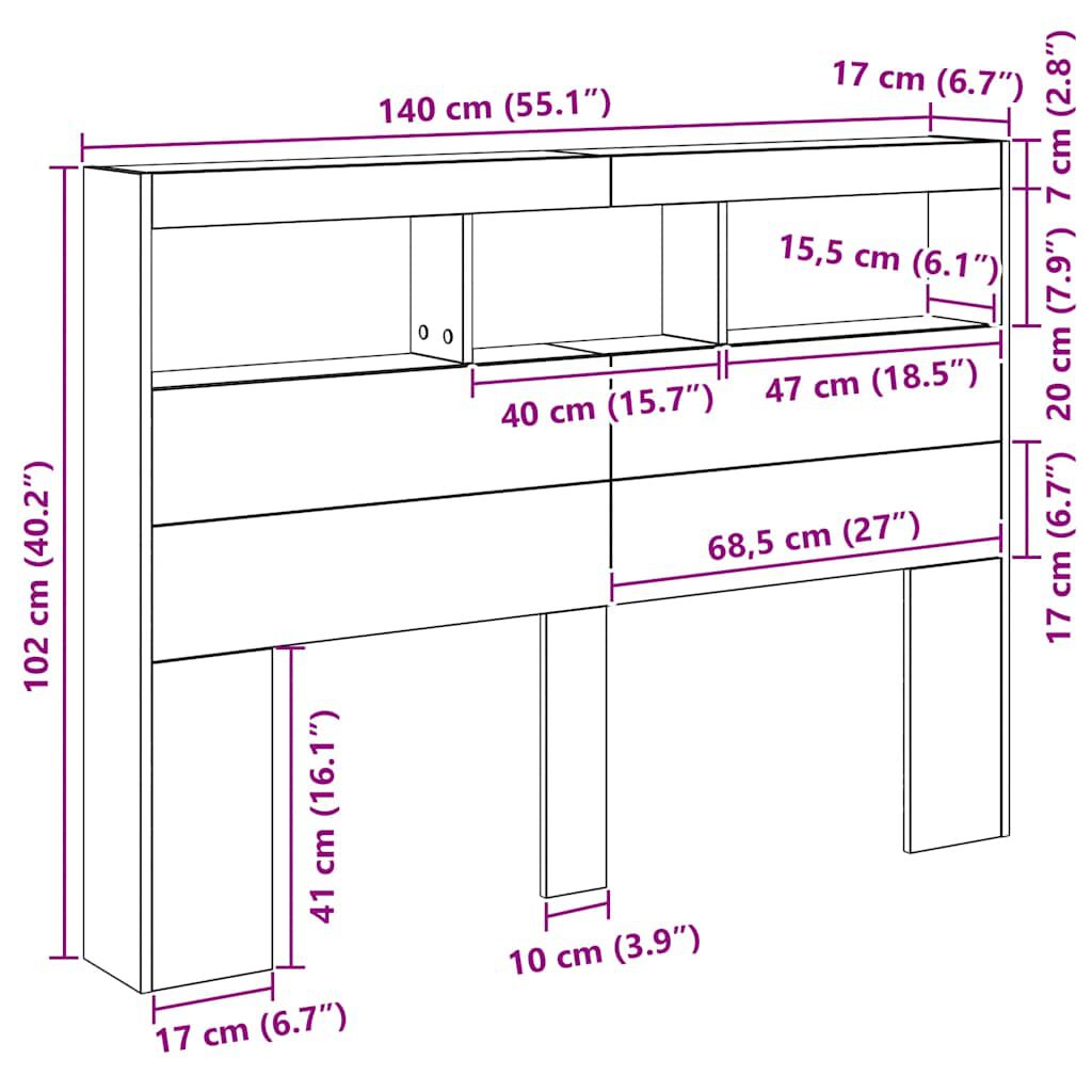 vidaXL Κεφαλάρι με Αποθηκευτικό Χώρο & LED 140x17x102 εκ.