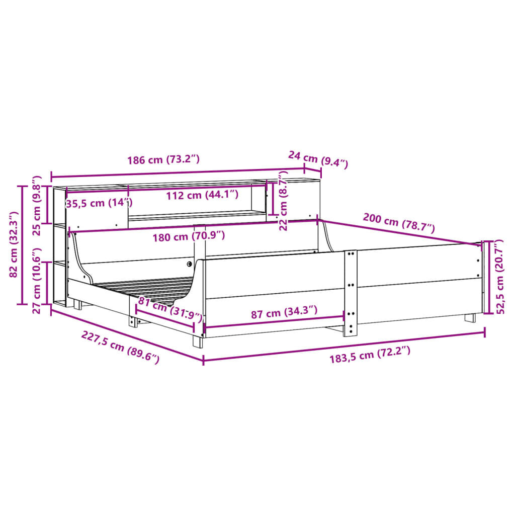 vidaXL Σκελετός Κρεβ. Χωρίς Στρώμα Λευκό 180x200 εκ Μασίφ Πεύκο