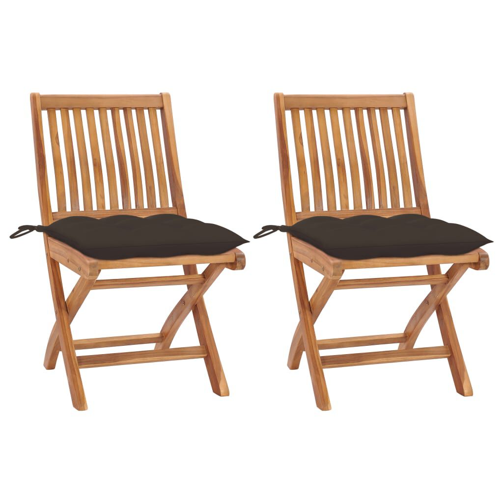 vidaXL Καρέκλες Κήπου 2 τεμ. από Μασίφ Ξύλο Teak με Taupe Μαξιλάρια