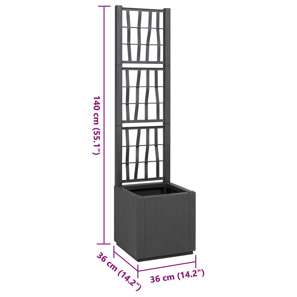 vidaXL Σκούρα Γκρι Γλάστρα Κήπου με Πλέγμα - 36x36x140 εκ