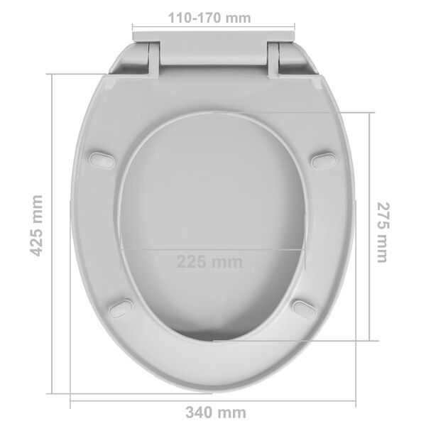 vidaXL Κάλυμμα Λεκάνης με Soft Close &amp; Quick Release Οβάλ Ανοιχτό Γκρι