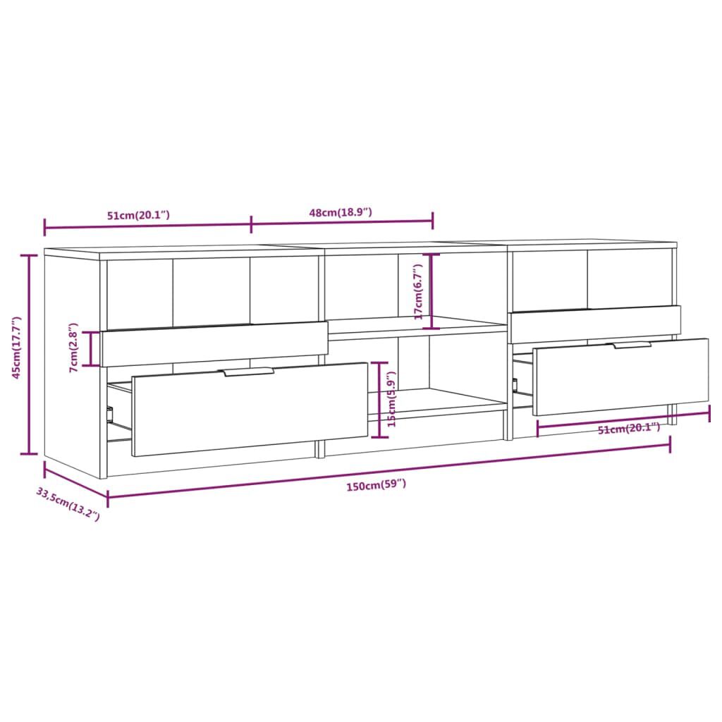 vidaXL Έπιπλο Τηλεόρασης Μαύρο 150x33,5x45 εκ. από Επεξεργασμένο Ξύλο