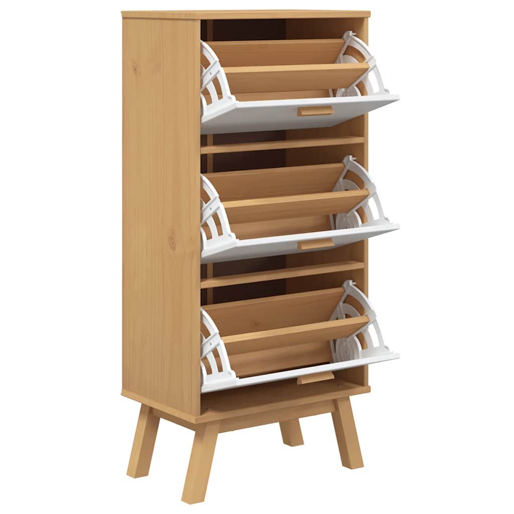 vidaXL Παπουτσοθήκη OLDEN Λευκή & Καφέ 55x35x120 εκ. Μασίφ Ξύλο Πεύκου