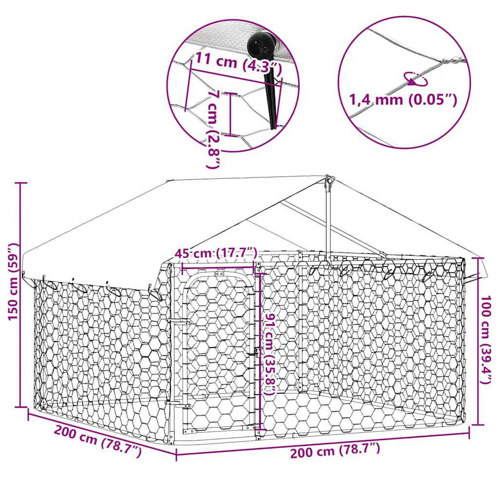 vidaXL Κλουβί Σκύλου Εξωτερικού Χώρου 200 x 200 x 150 εκ. με Στέγαστρο
