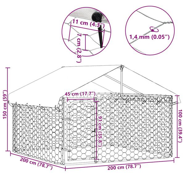 vidaXL Κλουβί Σκύλου Εξωτερικού Χώρου 200 x 200 x 150 εκ. με Στέγαστρο