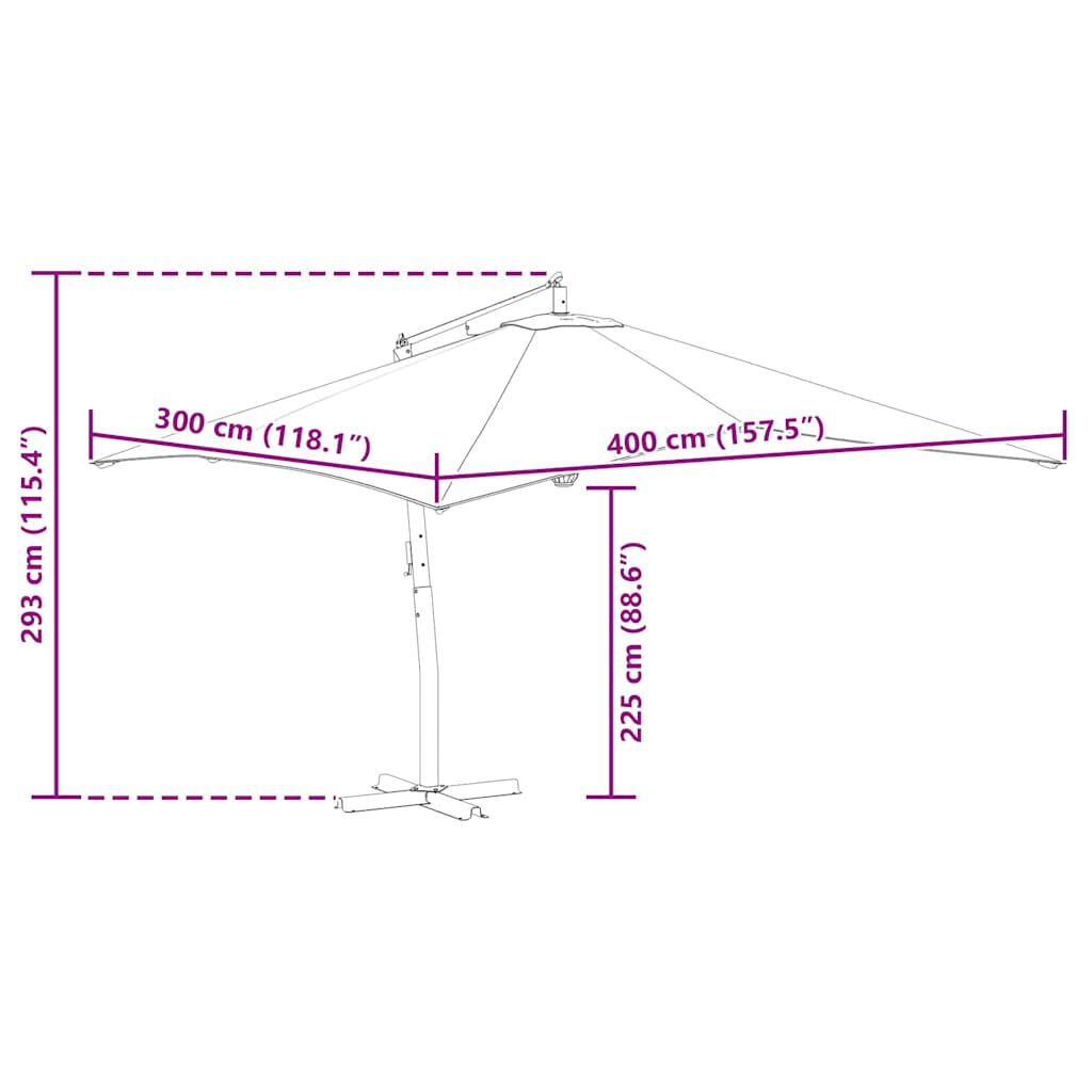 vidaXL Ομπρέλα Κήπου Πρόβολος Πράσινη 400 x 300 εκ. με Ξύλινο Ιστό