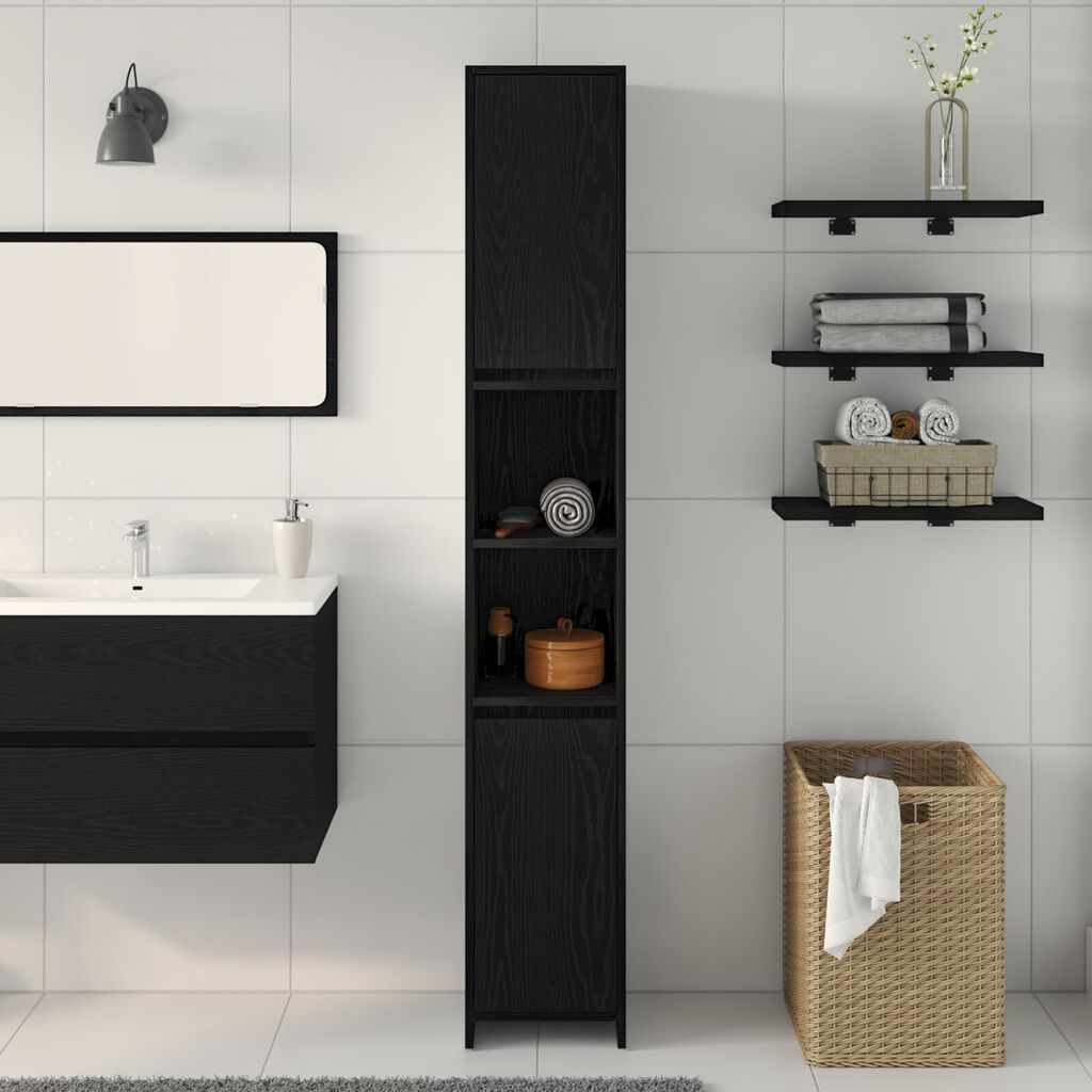 vidaXL Ντουλάπι Μπάνιου Μαύρη Δρυς 30x30x183,5 εκ Επεξεργασμένο ξύλο