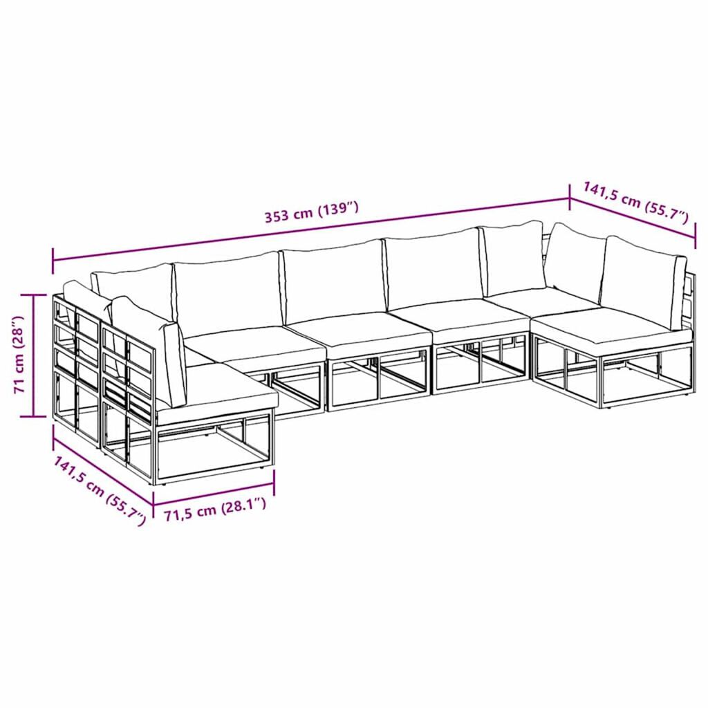 vidaXL Σετ Καναπέ Κήπου με μαξιλάρι 7 pcs Μαύρο Αλουμίνιο