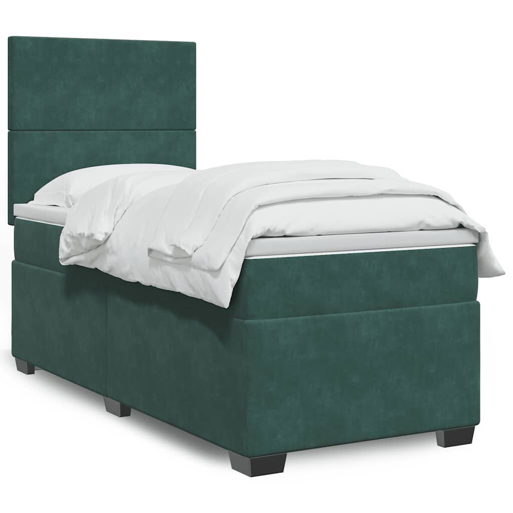 vidaXL Κρεβάτι Boxspring με Στρώμα Σκούρο Πράσινο 80x200 εκ. Βελούδινο