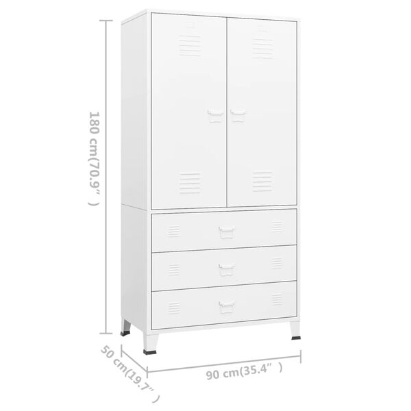 vidaXL Ντουλάπα Βιομηχανική Λευκή 90 x 50 x 180 εκ. Μεταλλική