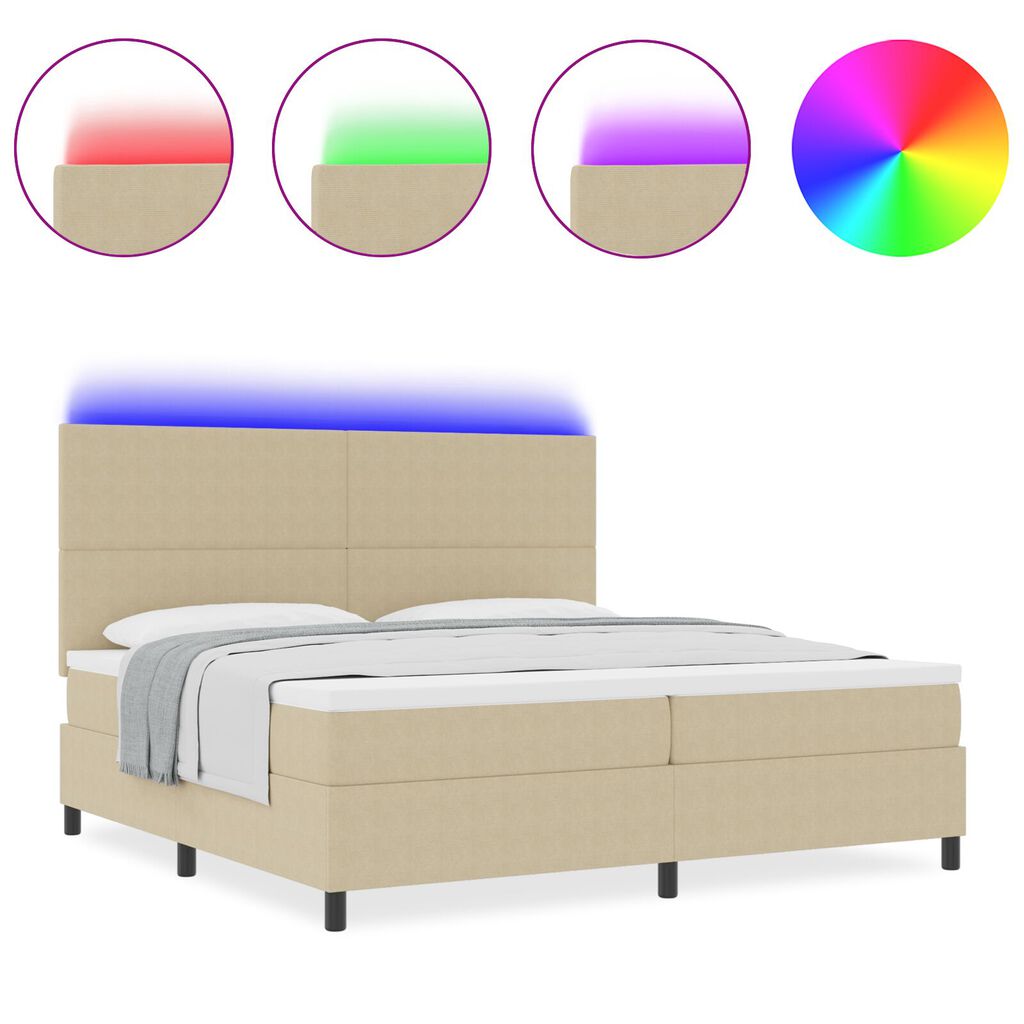 vidaXL Κρεβάτι Box Spring με Στρώμα & LED Φως Γκρί Πράσινο 200x200 εκ. Ύφασμα Σατέν