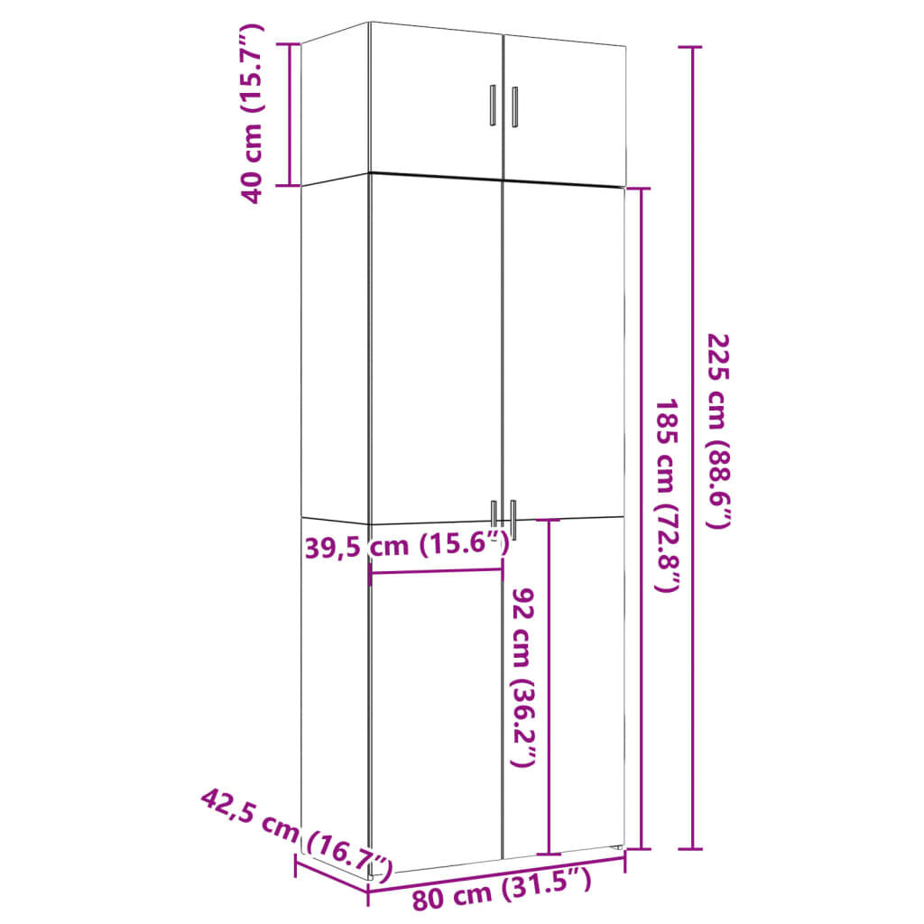 vidaXL Ραφιέρα με Ντουλάπια Μαύρη 80x42,5x225 εκ. από Επεξ. Ξύλο