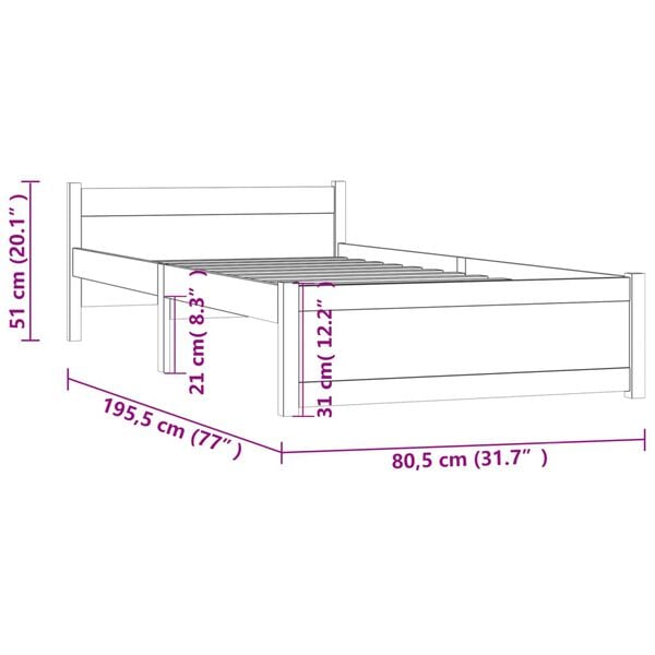 vidaXL Πλαίσιο Κρεβατιού Μελί 75x190 εκ. Ξύλο Πεύκου Small Single