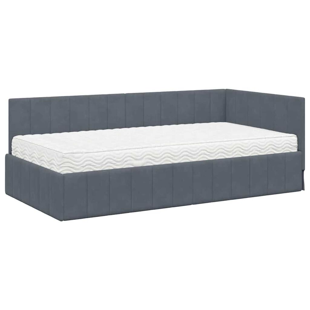 vidaXL Κρεβάτι Γωνίας με στρώμα Σκούρο γκρι 90 x 200 cm Βελούδο