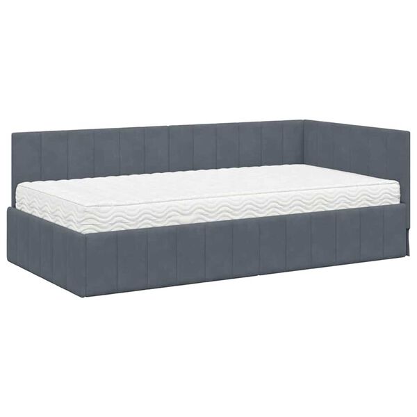vidaXL Κρεβάτι Γωνίας με στρώμα Σκούρο γκρι 90 x 200 cm Βελούδο