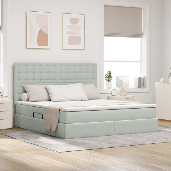 vidaXL Κρεβάτι με αποθηκευτικό χώρο και LED Ανοιχτό γκρι 160 x 200 cm