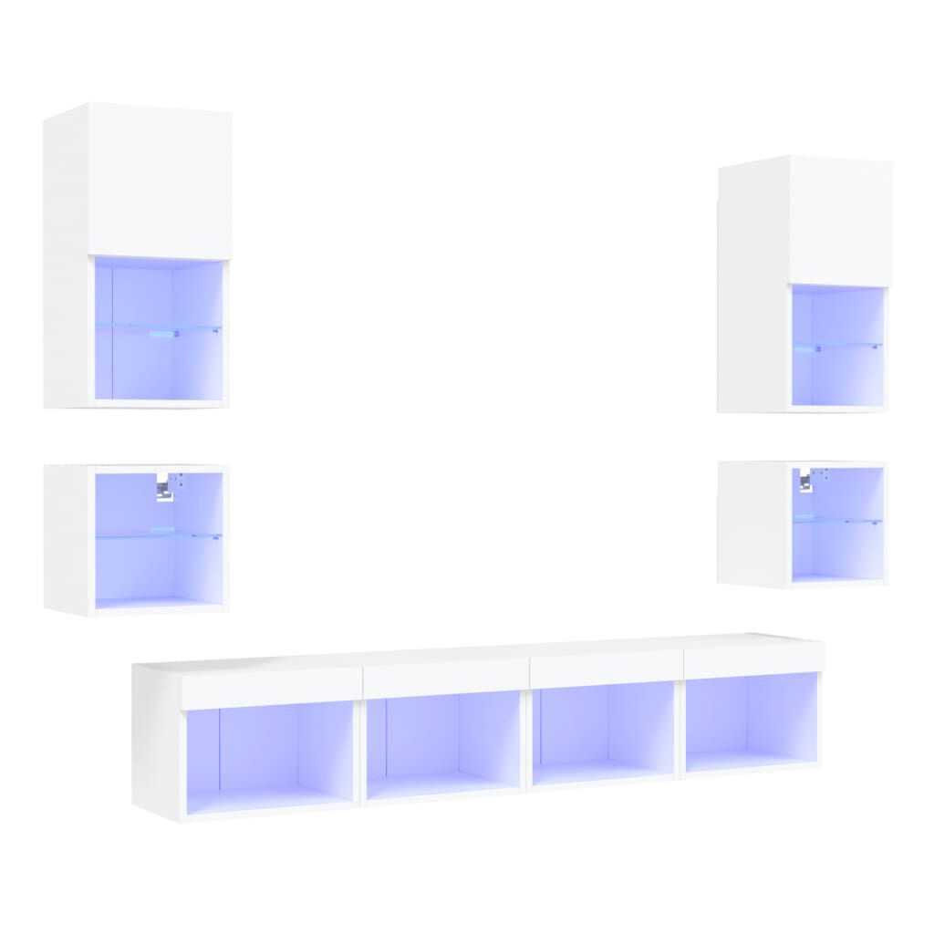 vidaXL Έπιπλα Τοίχου Τηλεόρασης 8 τεμ LED Λευκά από Επεξεργασμένο Ξύλο