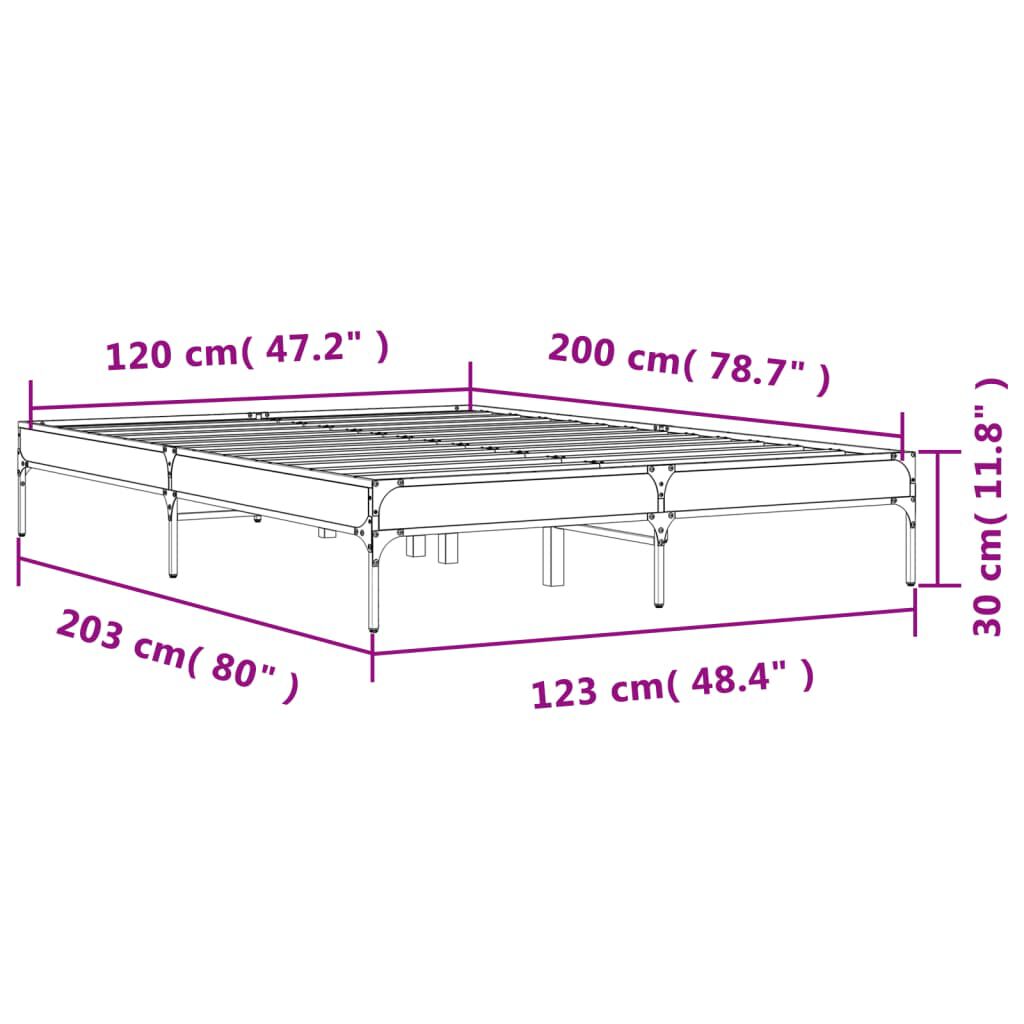 vidaXL Πλαίσιο Κρεβατιού Sonoma Δρυς 120x200 εκ. Επεξ. Ξύλο & Μέταλλο