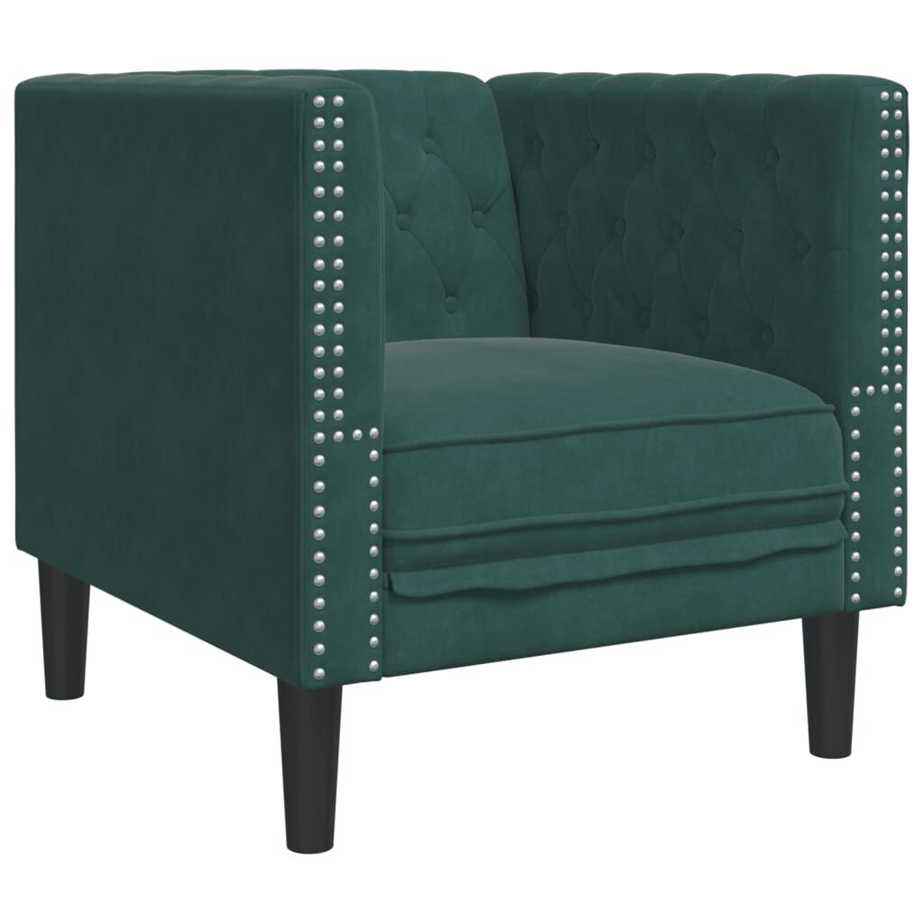 vidaXL Καναπές Chesterfield 3τεμαχίων μαξιλάρια σκούρο πράσινο βελούδο