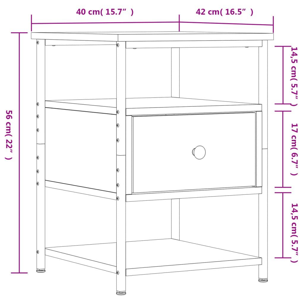 vidaXL Κομοδίνο Καπνιστή Δρυς 40 x 42 x 56 εκ. από Επεξεργασμένο Ξύλο