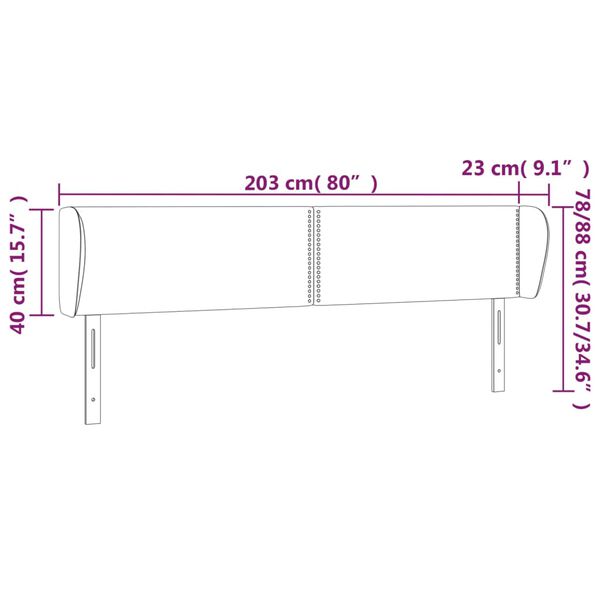 vidaXL Κεφαλάρι με Πτερύγια Μαύρο 203x23x78/88 εκ. Βελούδινο