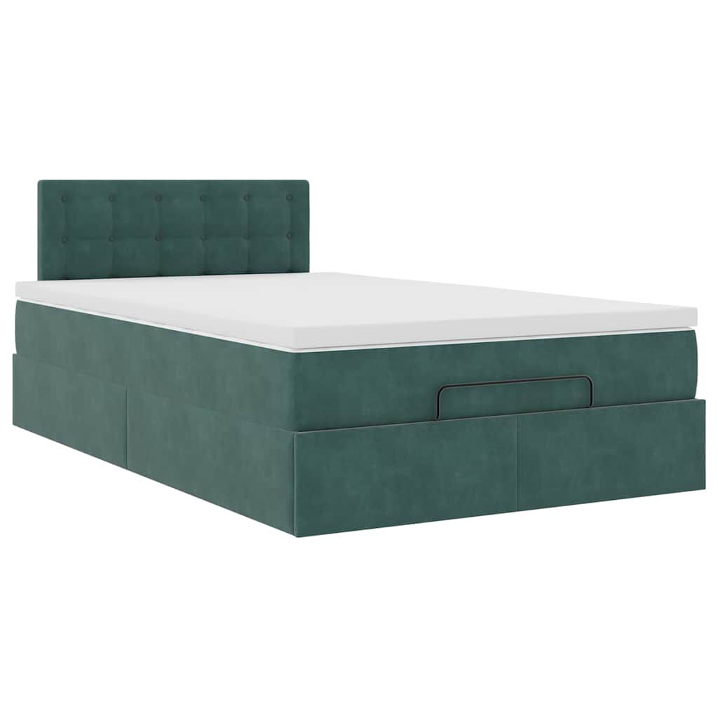 vidaXL Οθωμανικό κρεβάτι με στρώμα & LEDs Dark Green 120x200cm Velvet