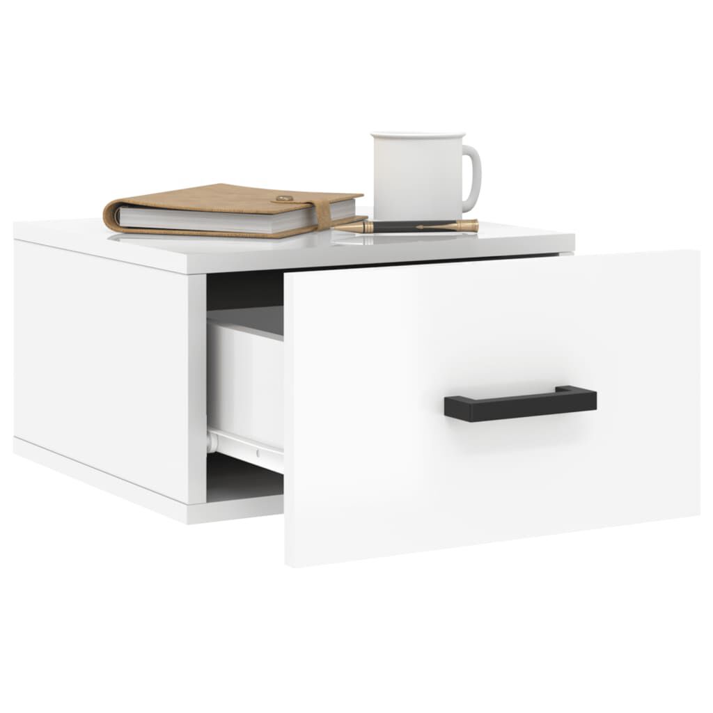 vidaXL Κομοδίνο Επιτοίχιο Γυαλιστερό Λευκό 35 x 35 x 20 εκ.