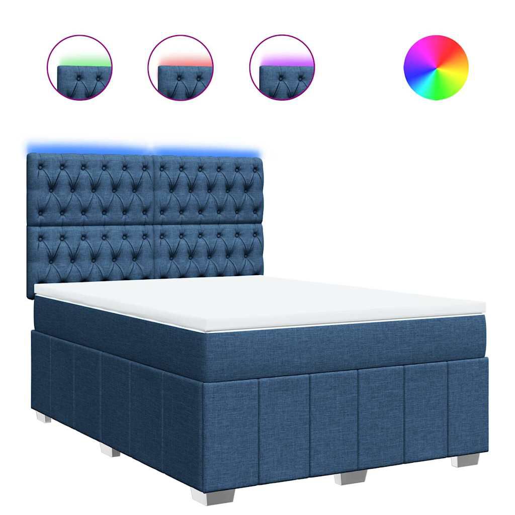 vidaXL Κρεβάτι Boxspring με Στρώμα Μπλε 140x190 εκ. Υφασμάτινο