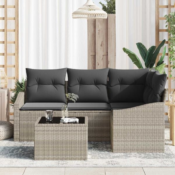vidaXL Σετ Καναπέ Κήπου 5 pcs Ανοιχτό γκρι Πολυ ράταν