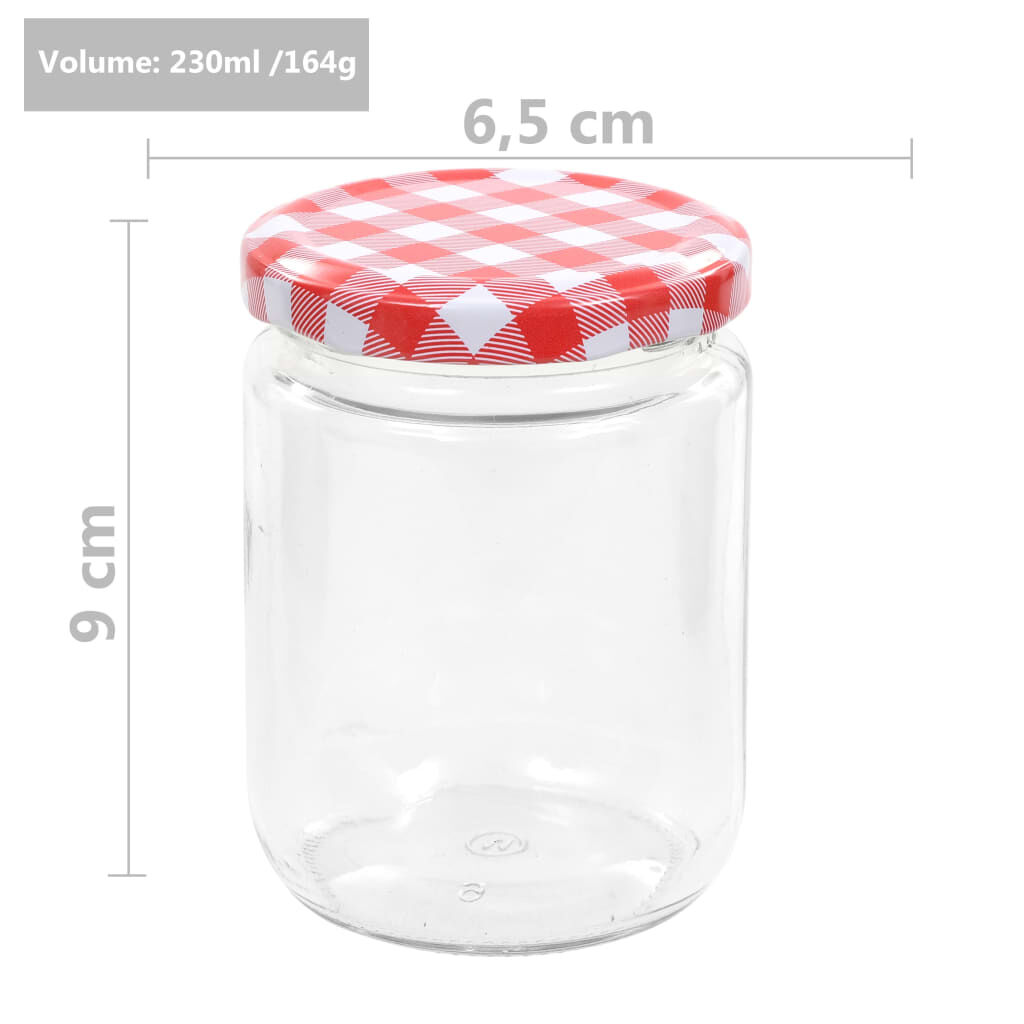 vidaXL Βάζα Μαρμελάδας 48 τεμ. 230 ml Γυάλινα με Κόκκινα/Λευκά Καπάκια