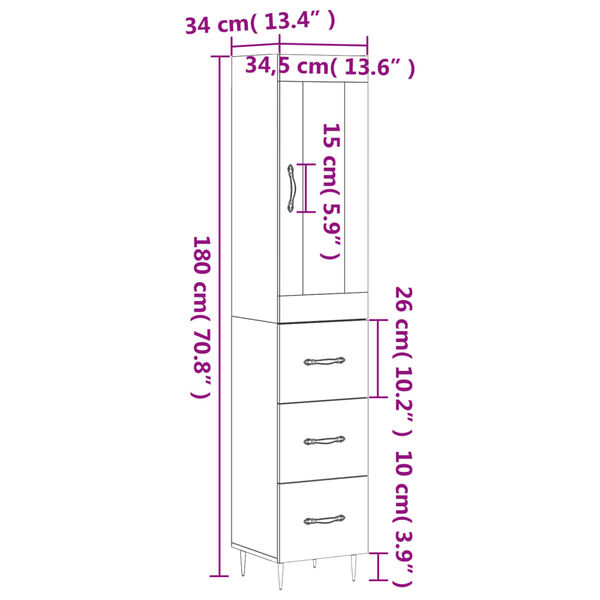 vidaXL Ντουλάπι Λευκό 34,5 x 34 x 180 εκ. από Επεξεργασμένο Ξύλο