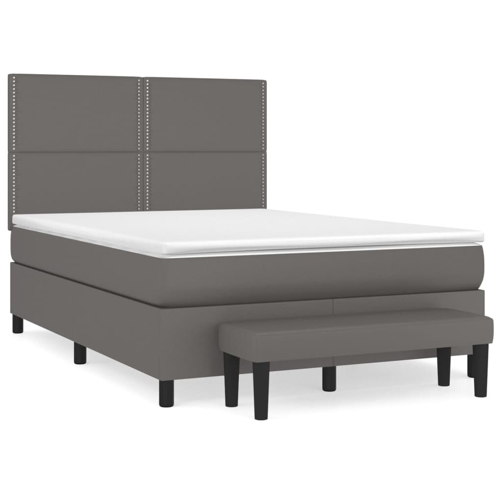 vidaXL Κρεβάτι Boxspring με Στρώμα Γκρι 140x190εκ. από Συνθετικό Δέρμα