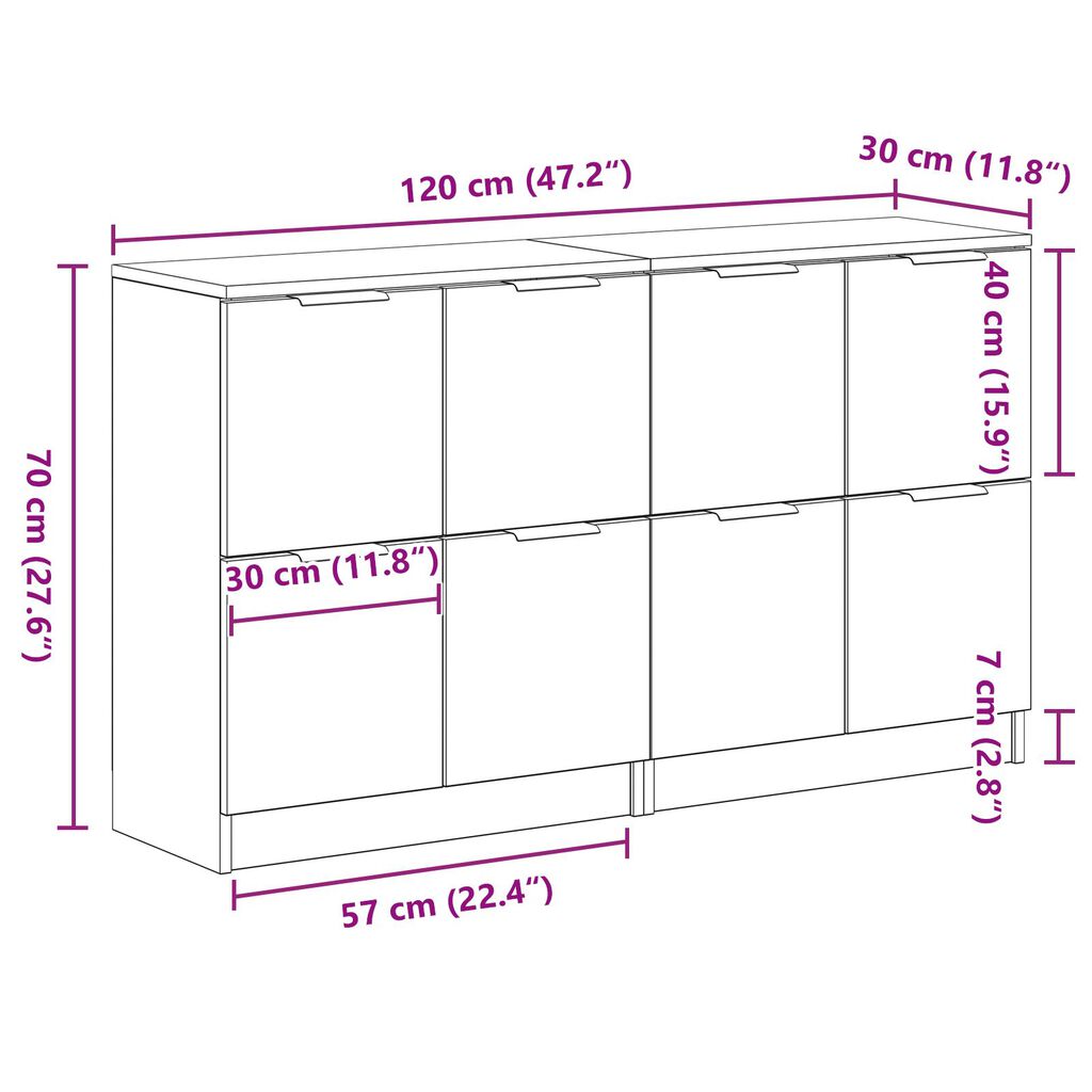 vidaXL Μπουφέδες 2 τμχ Μαύρο Δρυς 60x30x70 εκ Επεξεργασμένο Ξύλο