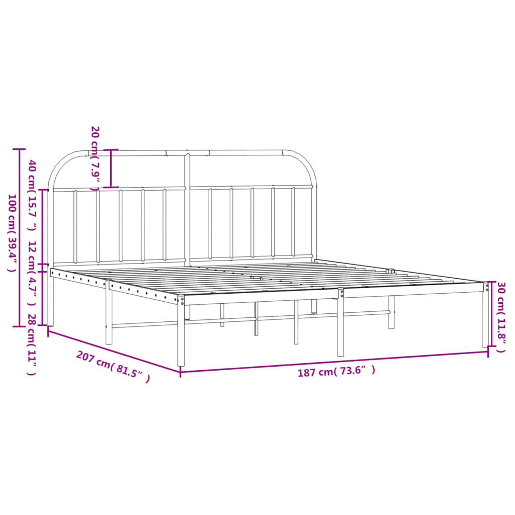 vidaXL Πλαίσιο Κρεβατιού με Κεφαλάρι Μαύρο 180 x 200 εκ. Μεταλλικό