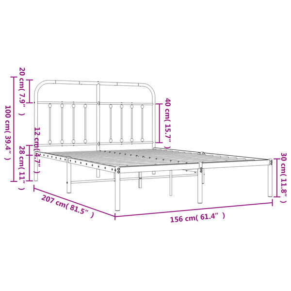 vidaXL Πλαίσιο Κρεβατιού με Κεφαλάρι Μαύρο 150 x 200 εκ. Μεταλλικό