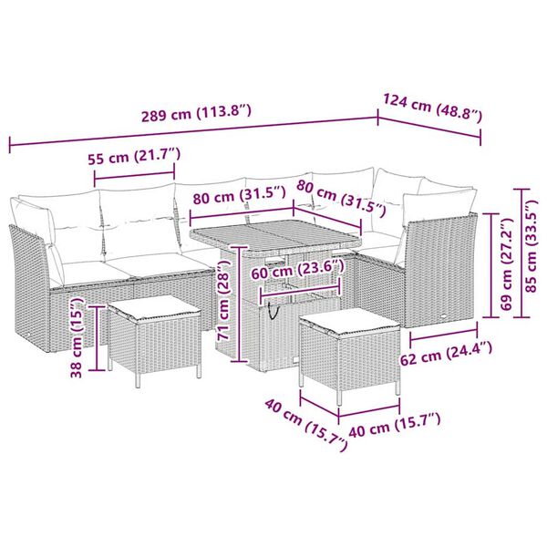 vidaXL Σετ Καναπέ Κήπου 9 pcs Γκρι συνθετικό ρατάν