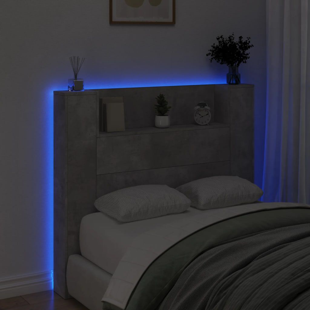 vidaXL Κεφαλάρι με Αποθηκ. Χώρο & LED Γκρι Σκυρ. 120x16,5x103,5 εκ.