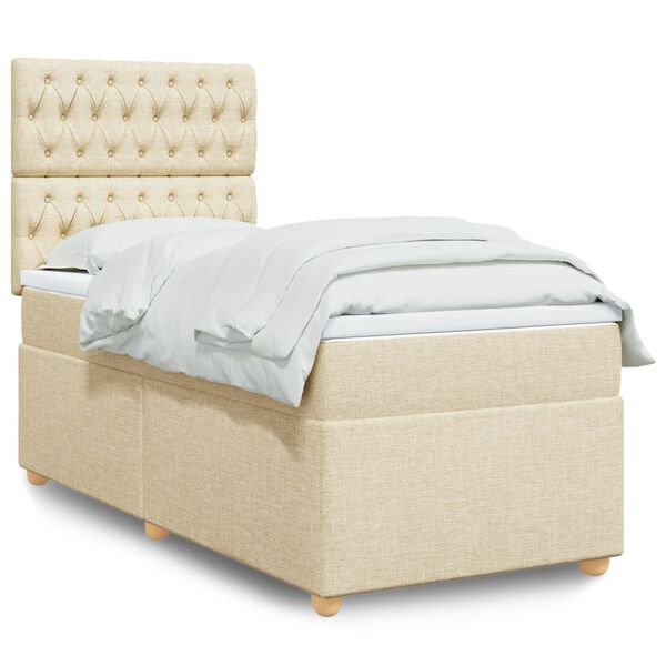 vidaXL Κρεβάτι Boxspring με Στρώμα Κρεμ 90x200 εκ.Υφασμάτινο