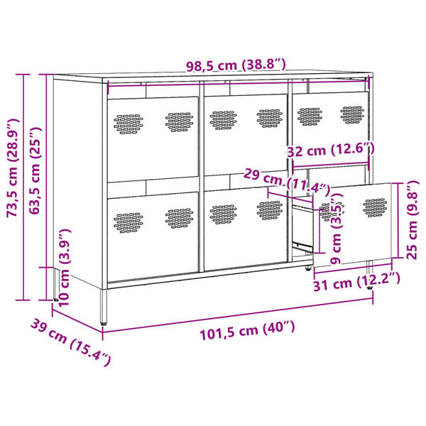 vidaXL Ντουλάπι Μαύρο 101,5x39x73,5 εκ. από Χάλυβα Ψυχρής Έλασης