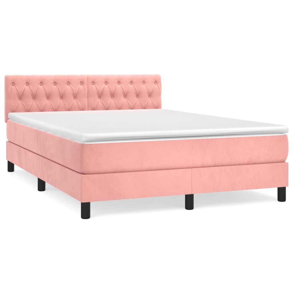 vidaXL Κρεβάτι Boxspring με Στρώμα Ροζ 140x200 εκ. Βελούδινο