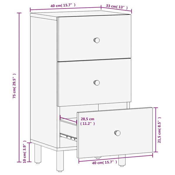 vidaXL Βοηθητικό Ντουλάπι Μαύρο 40 x 33 x 75 εκ. από Μασίφ Ξύλο Μάνγκο