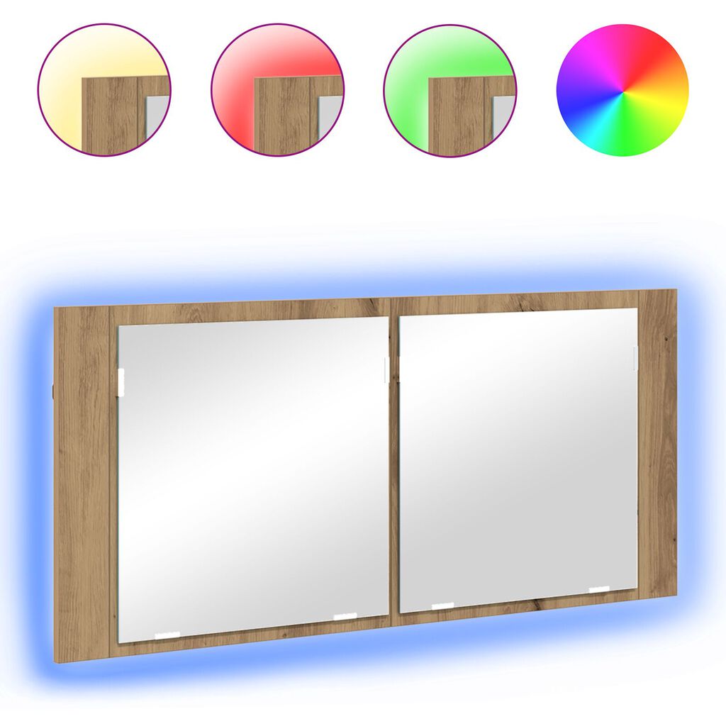 vidaXL Ντουλάπα καθρέφτη LED Δρυός Artisan 100x12x45 εκ. Από επεξεργασμένο ξύλο