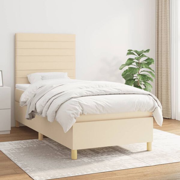 vidaXL &Kappa;&rho;&epsilon;&beta;ά&tau;&iota; Boxspring &mu;&epsilon; &Sigma;&tau;&rho;ώ&mu;&alpha; &Kappa;&rho;&epsilon;&mu; 90x190 &epsilon;&kappa;.&Upsilon;&phi;&alpha;&sigma;&mu;ά&tau;&iota;&nu;&omicron;