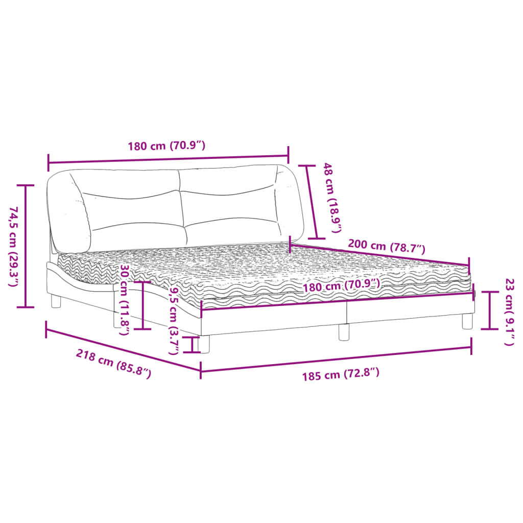 vidaXL Κρεβάτι με Στρώμα Μαύρο/Λευκό 180x200 εκ. από Συνθετικό δέρμα